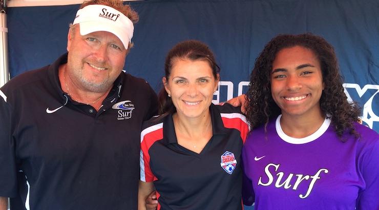 Colin Chesters with former U.S. Women's National Team Star Mia Hamm and Catarina Macario