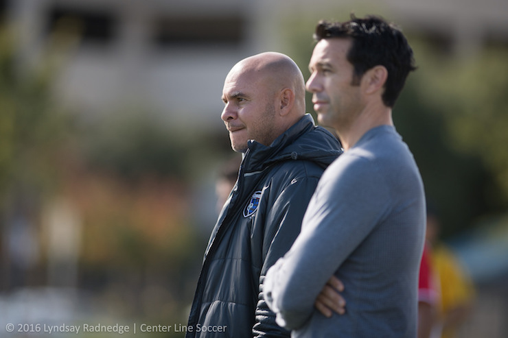 Youth soccer news: Jeff Jenkins with Ian Russell. Head coach of Reno 1868 USL