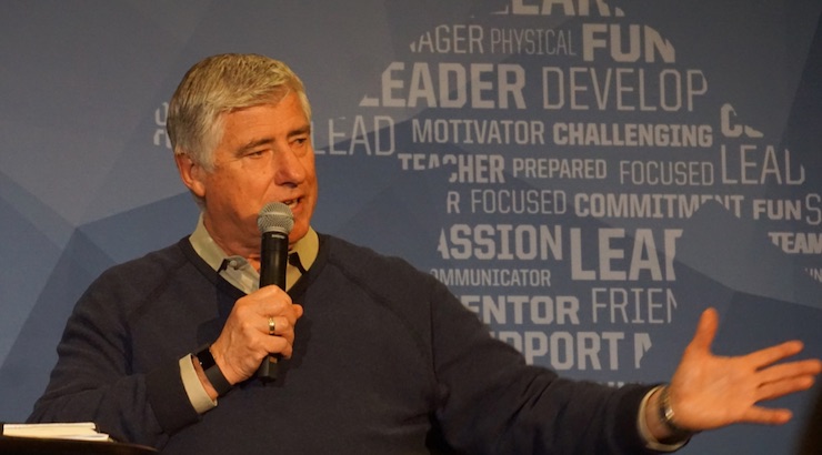 Sigi Schmid, all-time winningest MLS head coach in LA speaking at the United Soccer Coaches (NSCAA) in 2016 Convention