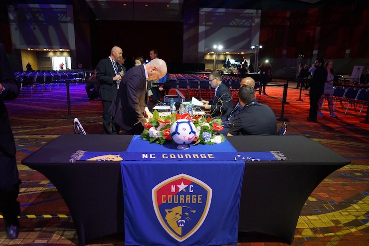 Soccer News: Paul Riley at his NC Courage table at the NWSL Women's College Draft 2019