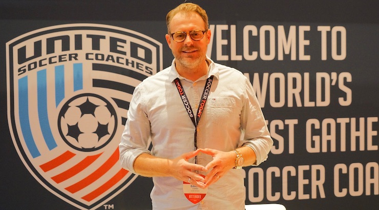 Eddie Lowen - founder of GFL Soccer - presenting at the 2019 United Soccer Coaches Convention on leadership for youth soccer coaches