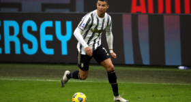 Cristiano Ronaldo in action during the Serie A 2020-2021 MILAN v JUVENTUS at San Siro Stadium.