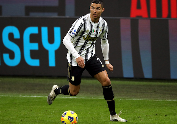 Cristiano Ronaldo in action during the Serie A 2020-2021 MILAN v JUVENTUS at San Siro Stadium.
